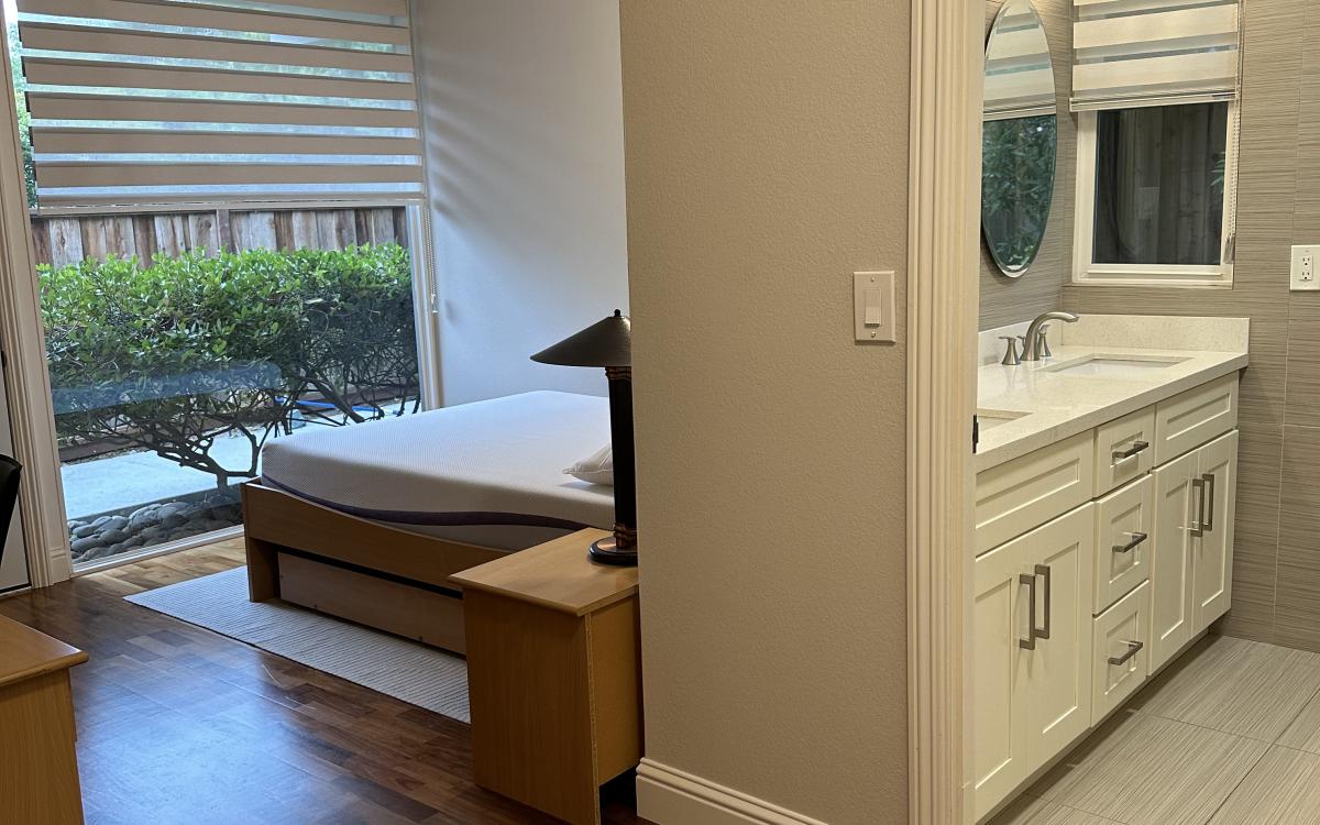 view of bedroom and bathroom